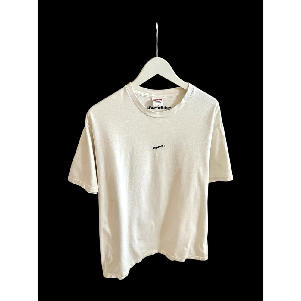 Supreme 2000's Embroidered Quote Tee Shirt Sz Large Men's Two Sided White *flaw